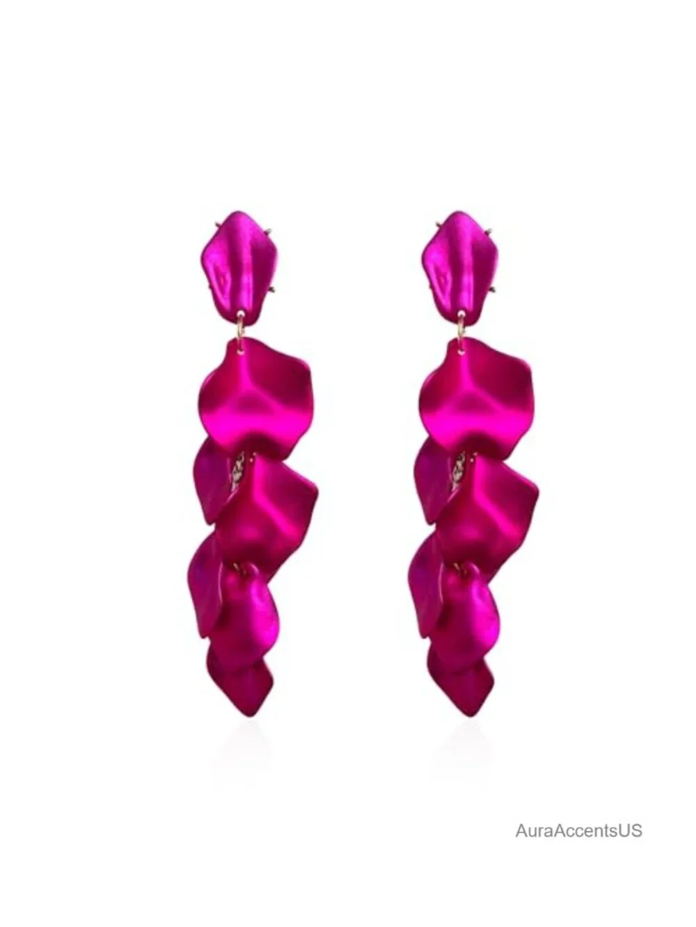Acrylic Rose Petal Dangle Earrings - Exaggerated Floral Drop Statement Earrings